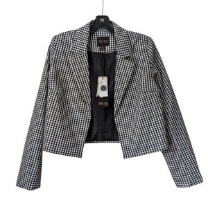 Truth Gingham Print Cropped Blazer Jacket Black and White Size 4 Small NWT